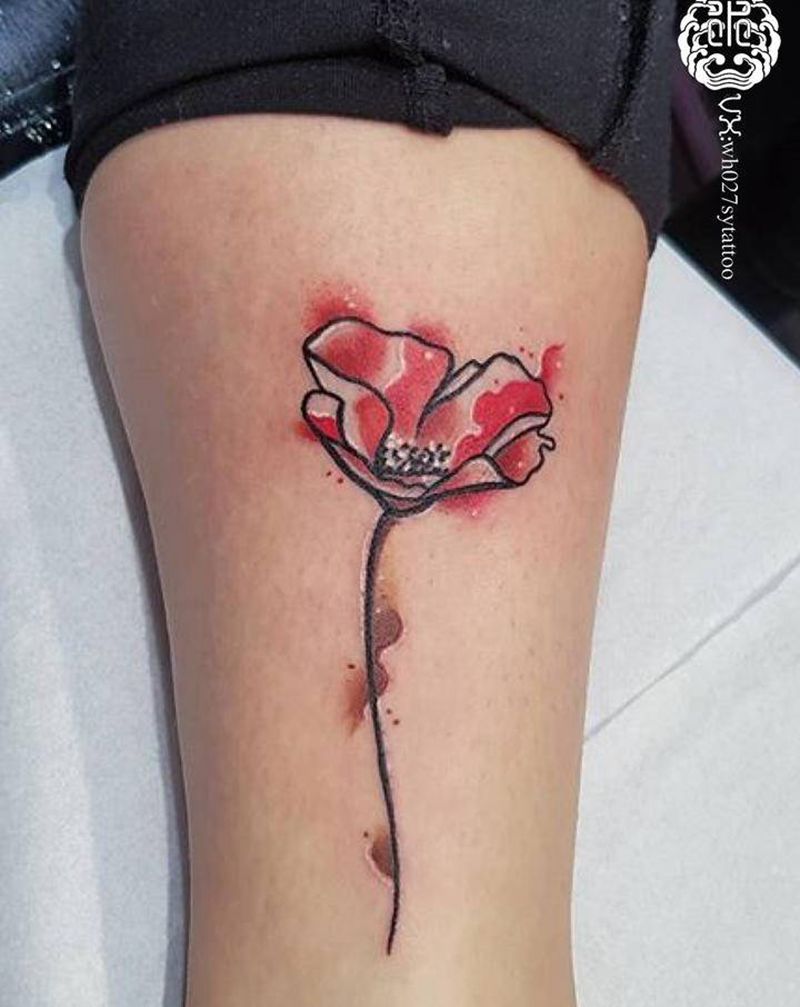 小花纹身图片_手臂水彩纹身图案