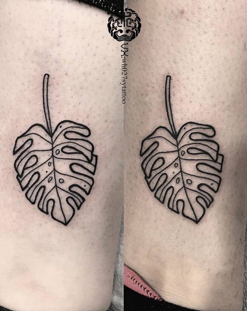 情侣龟背竹纹身图片_脚部图腾龟背竹情侣纹身图案