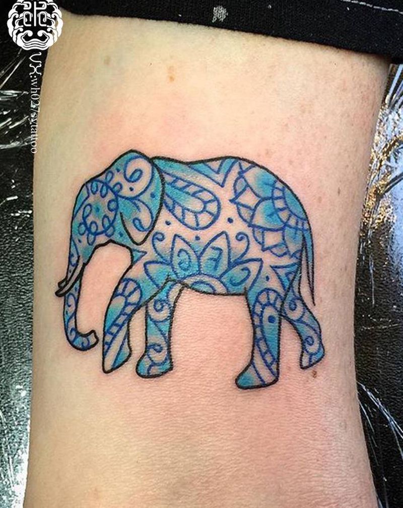 小象纹身图片_手臂图腾水彩象纹身图案