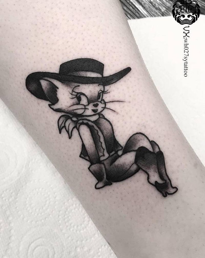 汤姆的女朋友纹身图片_手臂New School猫和老鼠猫动画片纹身图案