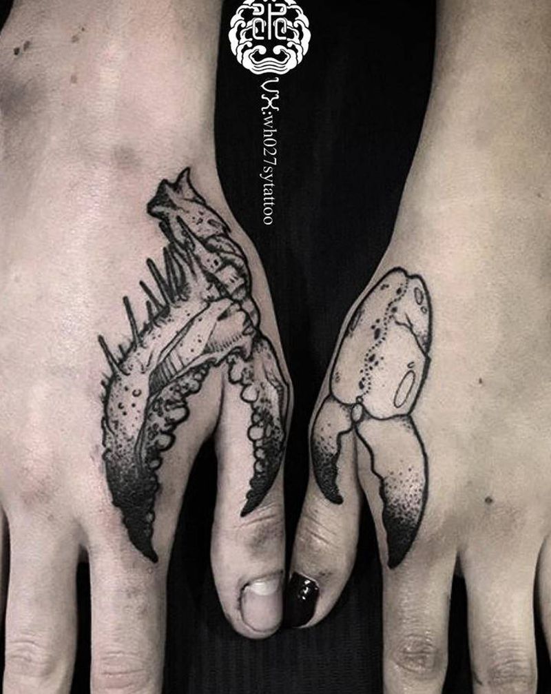 虾钳蟹钳纹身图片_手部图腾虾蟹纹身图案