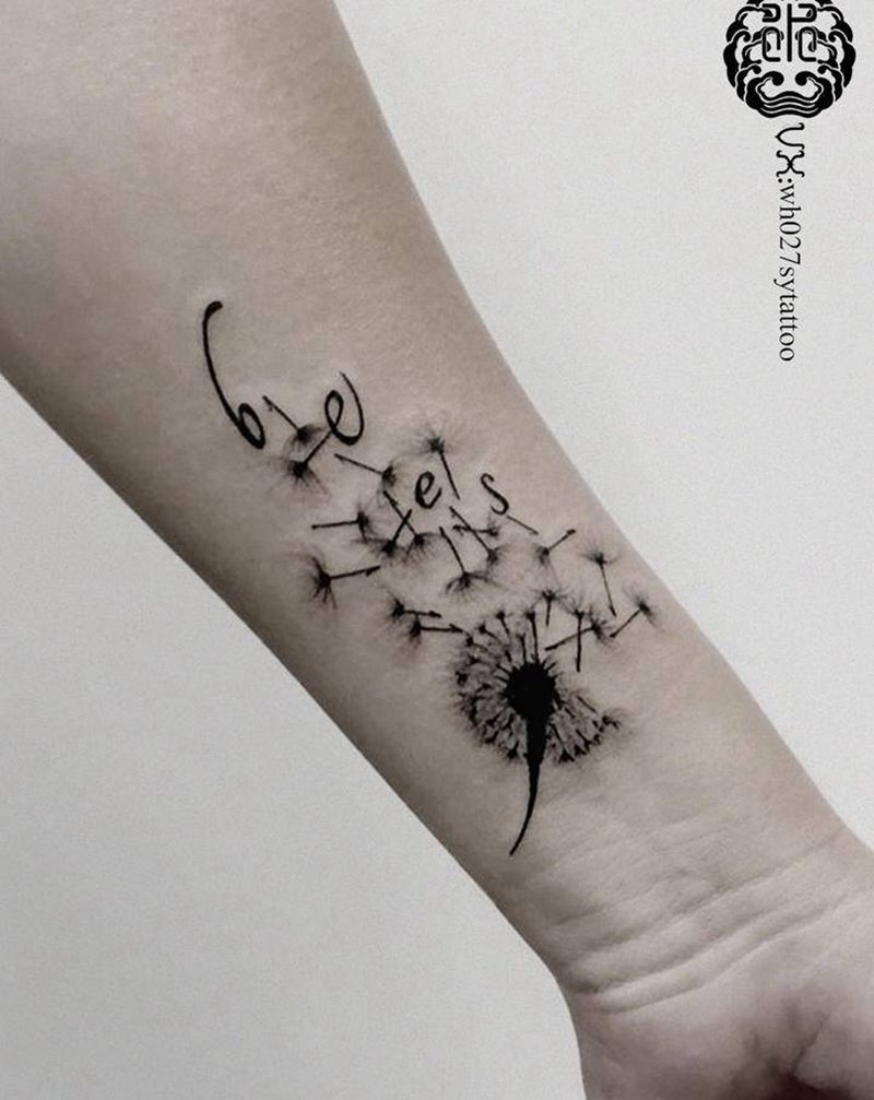 蒲公英纹身图片_手臂欧美写实蒲公英纹身图案