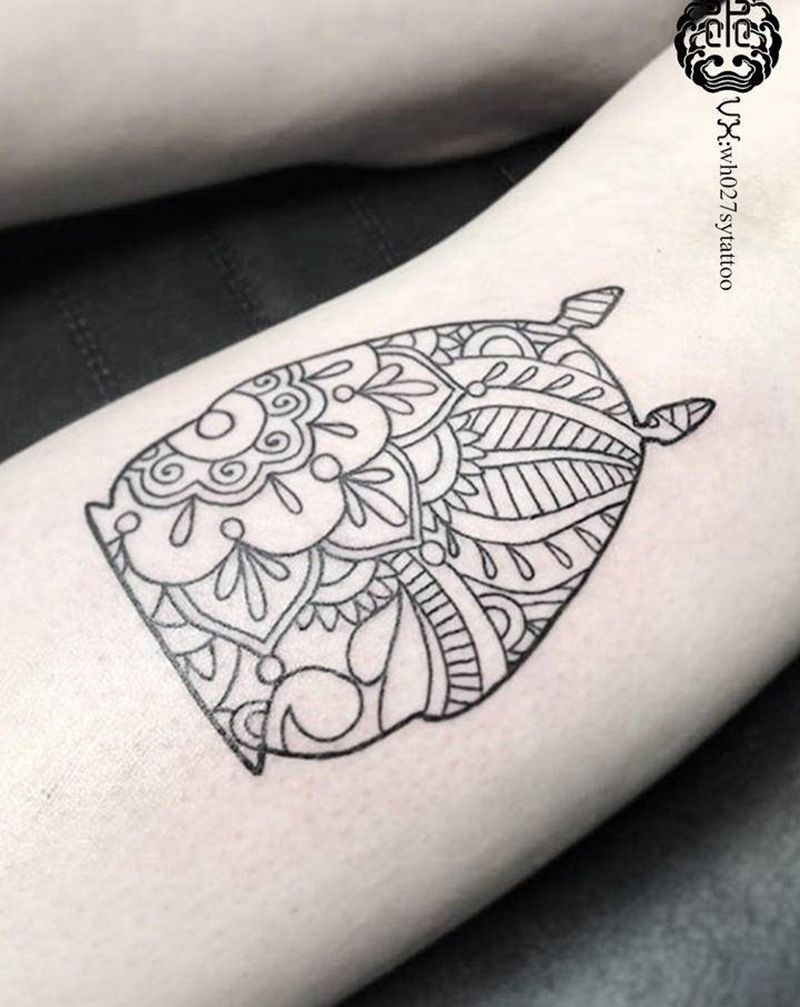 龙猫纹身图片_腿部图腾龙猫动画动漫纹身图案