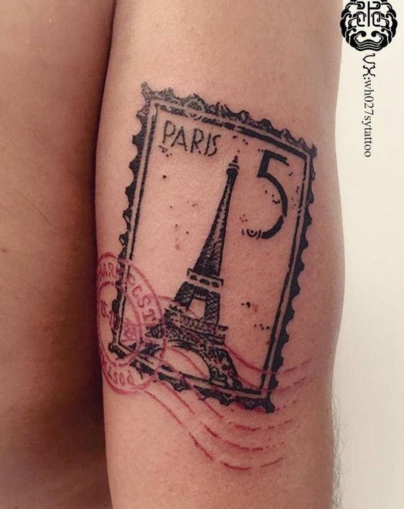 邮票纹身图片_手臂图腾邮票巴黎纹身图案