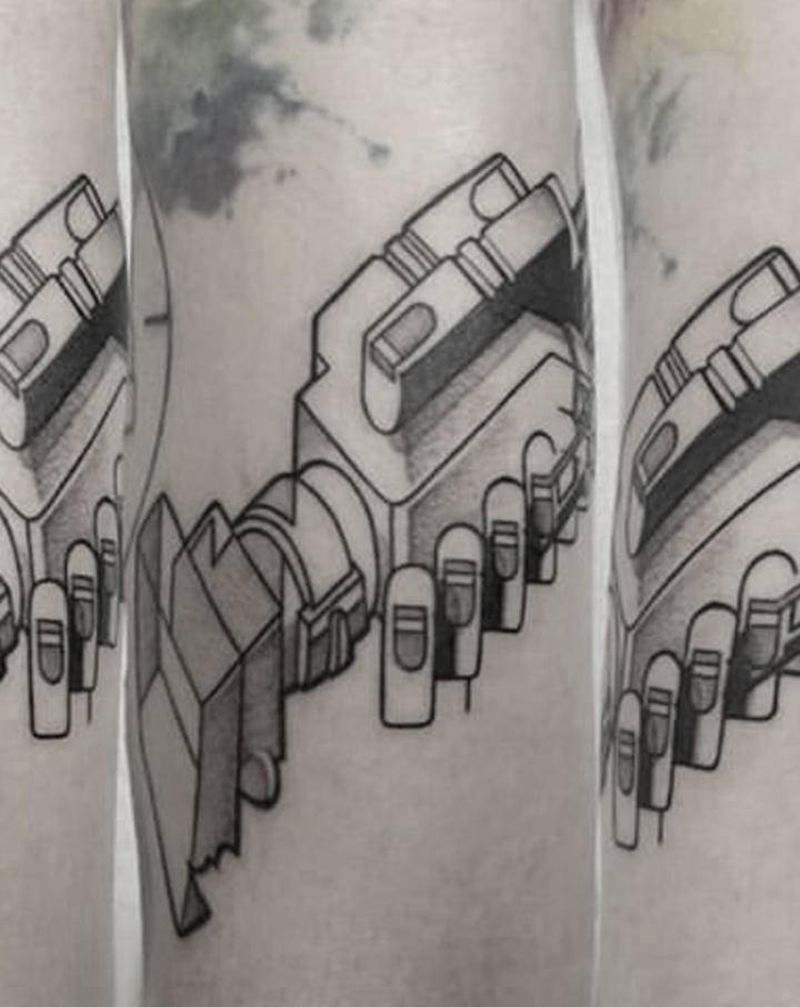 机械手纹身图片_手臂几何手纹身图案