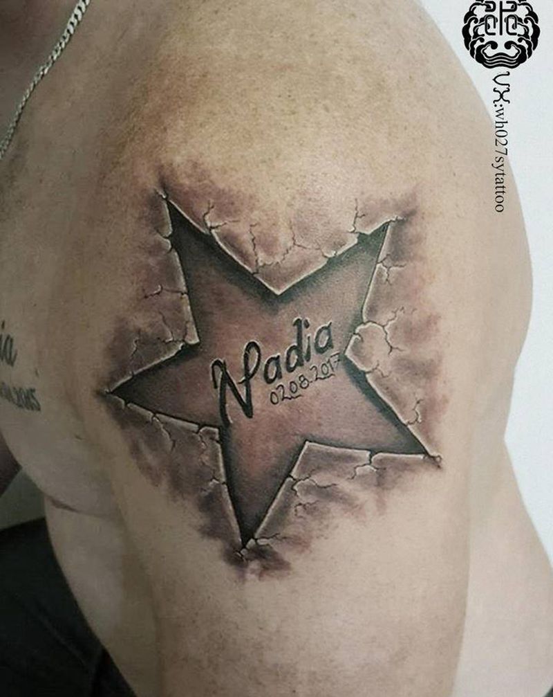 五芒星纹身图片_手臂欧美写实五芒星五角星纹身图案