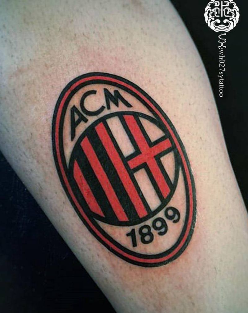 ac米兰纹身图片_腿部图腾足球纹身图案