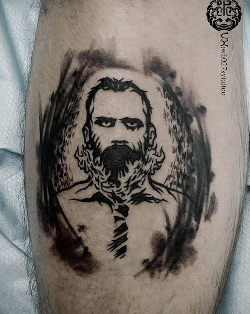 僵尸伯爵纹身图片_腿部图腾水墨伯爵僵尸纹身图案
