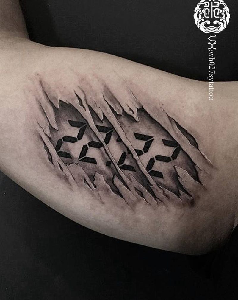 数字时间纹身图片_手臂欧美写实数字纹身图案