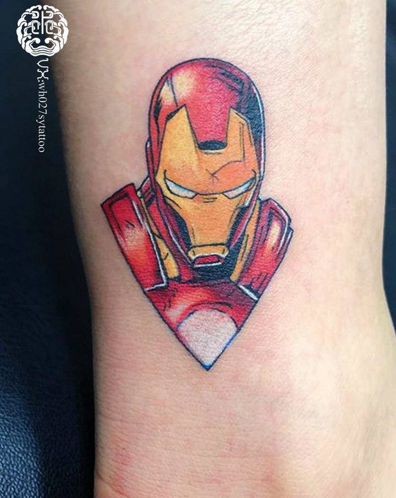 钢铁侠纹身图片_腿部欧美写实钢铁侠漫威电影纹身图案