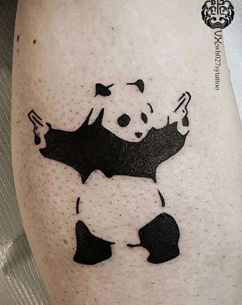 熊猫纹身图片_腿部图腾熊猫纹身图案