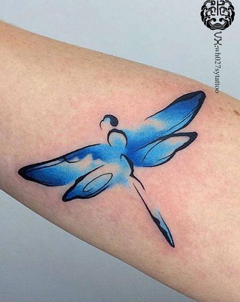 蜻蜓纹身图片_手臂水彩蜻蜓纹身图案
