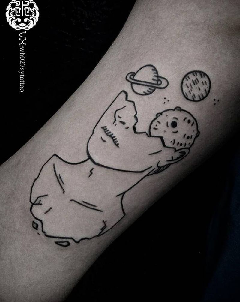 脑洞星球纹身图片_手臂图腾纹身图案