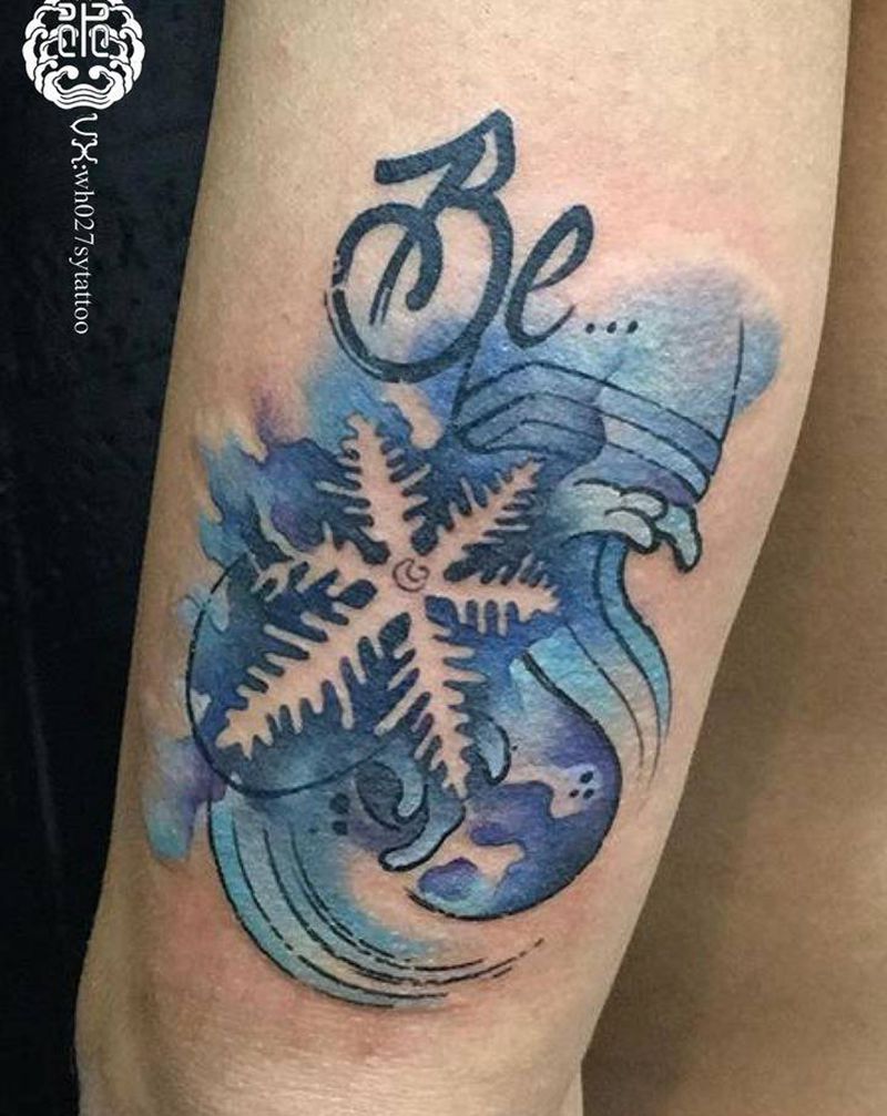 雪花纹身图片_手臂水彩雪花纹身图案