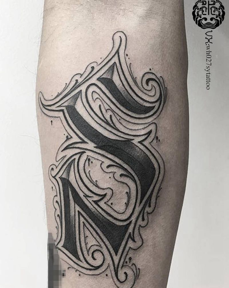 花体字纹身图片_手臂花体字纹身图案