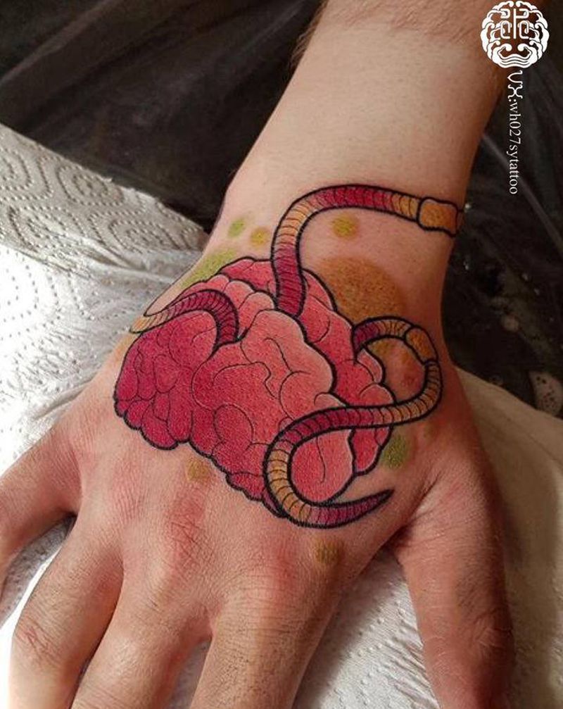 大脑纹身图片_手部New School大脑纹身图案