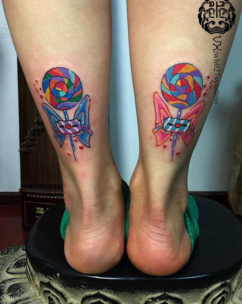 棒棒糖纹身图片_腿部New School棒棒糖纹身图案