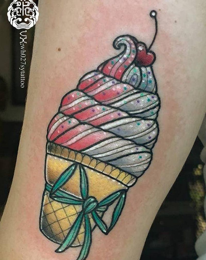 冰淇淋蛋筒纹身图片_手臂New School冰淇淋纹身图案