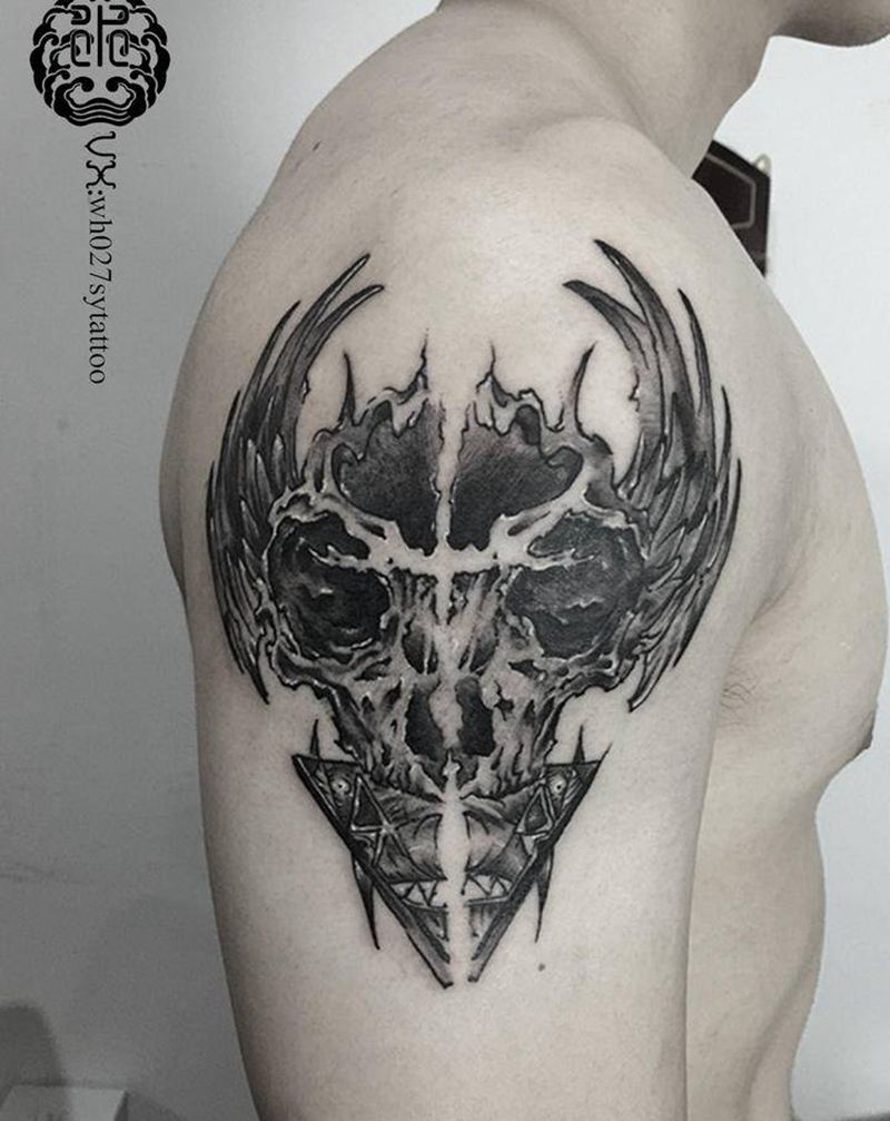 暗黑恶魔纹身图片_手臂欧美写实纹身图案