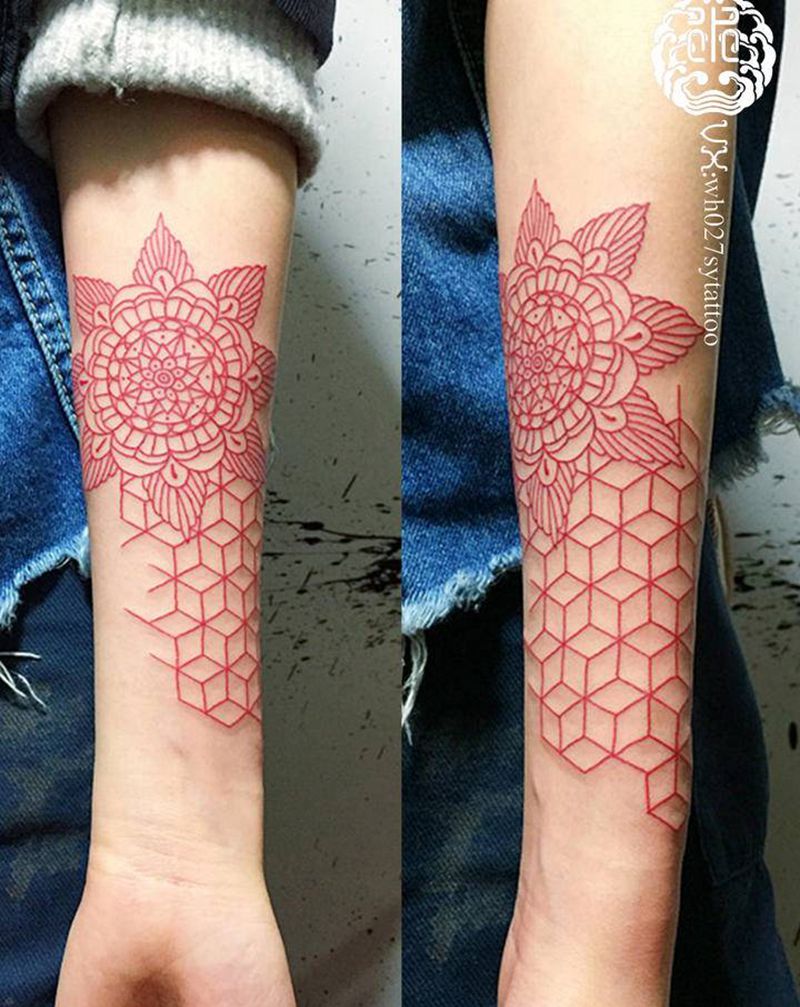 梵花纹身图片_手臂图腾几何梵花纹身图案