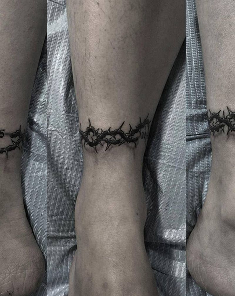 荆棘纹身图片_腿部欧美写实荆棘纹身图案