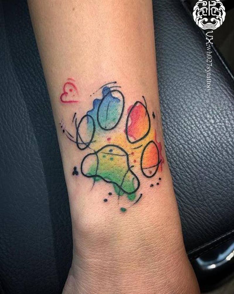 狗爪纹身图片_手臂水彩狗狗爪纹身图案