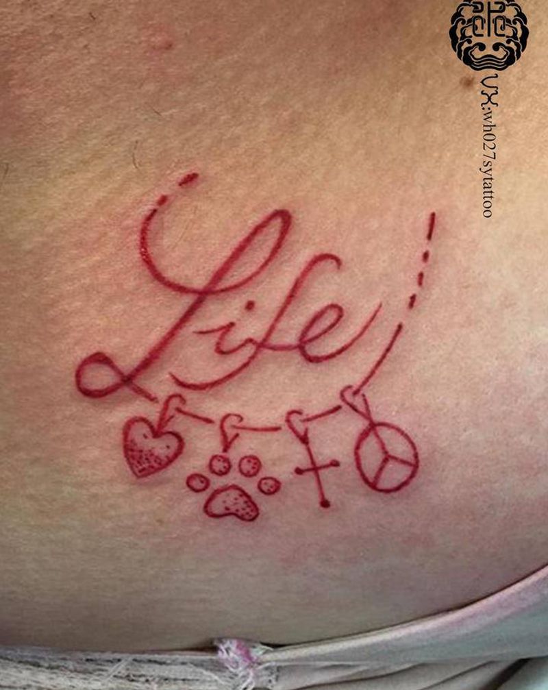 life纹身图片_腹部花体字纹身图案