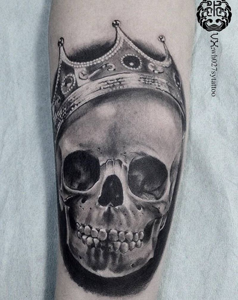 皇冠骷髅纹身图片_手臂欧美写实皇冠骷髅头骨纹身图案