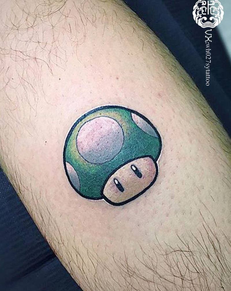 马里奥-蘑菇纹身图片_腿部New School蘑菇马里奥超级玛丽纹身图案