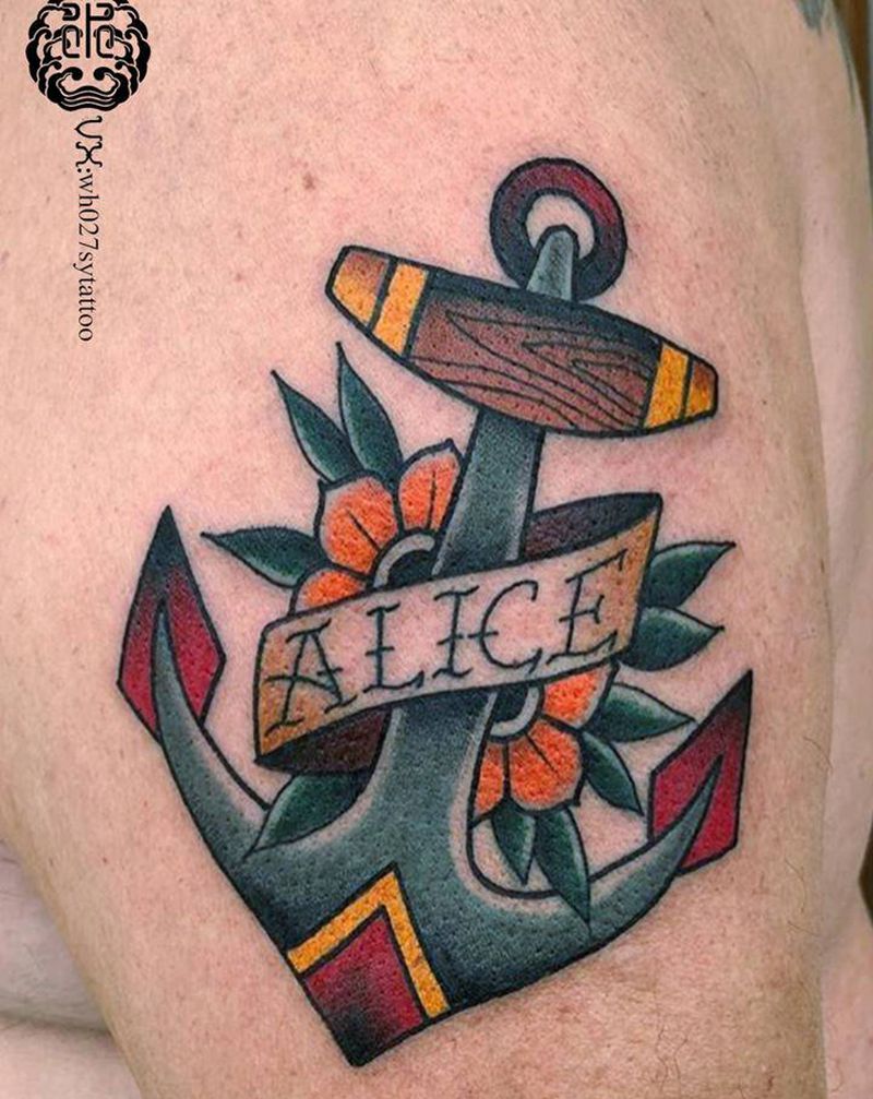 school船锚纹身图片_手臂Old School船锚纹身图案