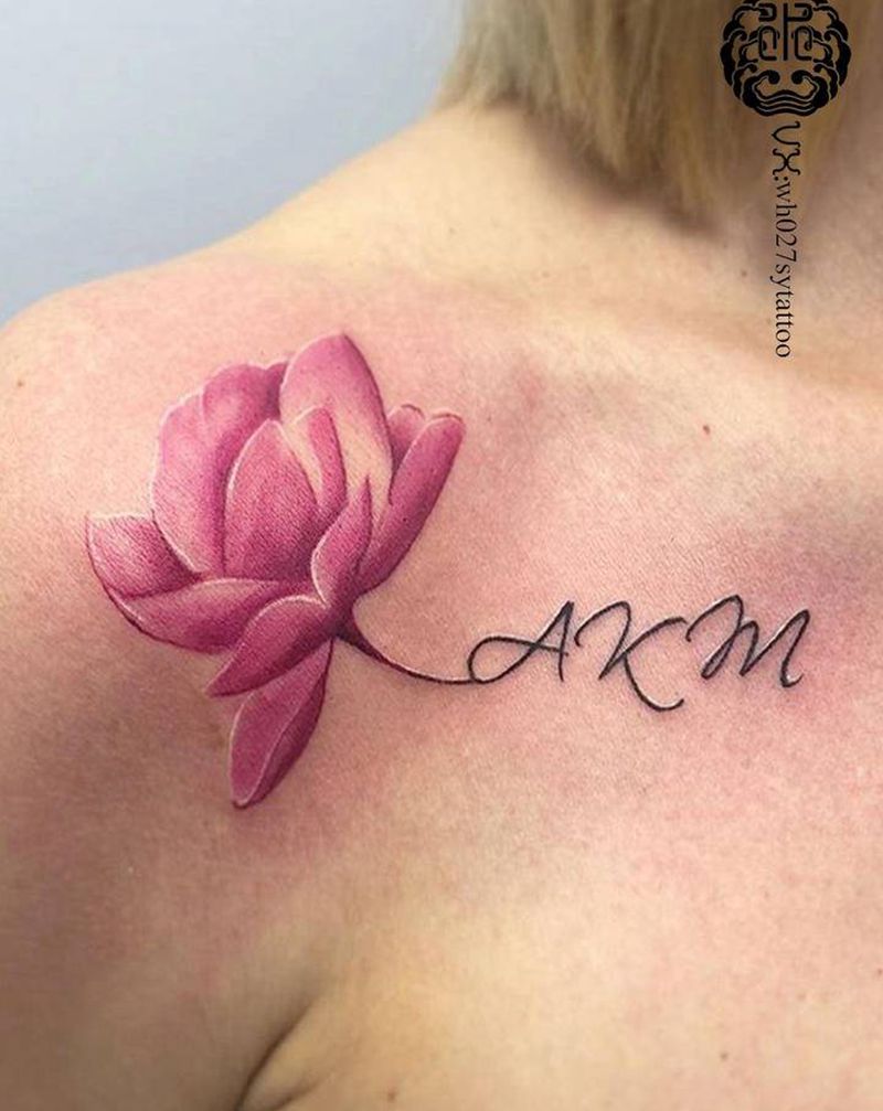 粉茉莉纹身图片_胸部欧美写实茉莉花纹身图案