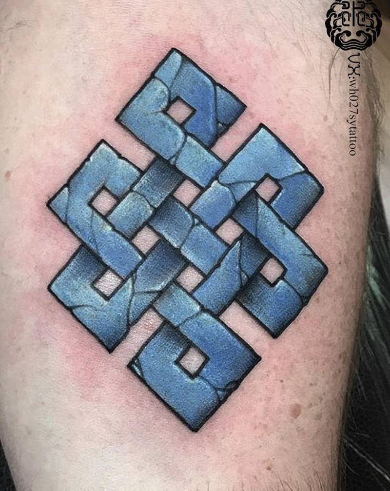 吉祥结纹身图片_腿部新传统吉祥结吉祥八宝佛教纹身图案