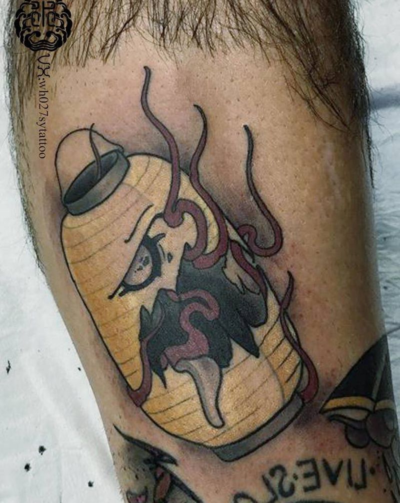 提灯鬼纹身图片_腿部新传统百鬼提灯鬼灯笼鬼纹身图案