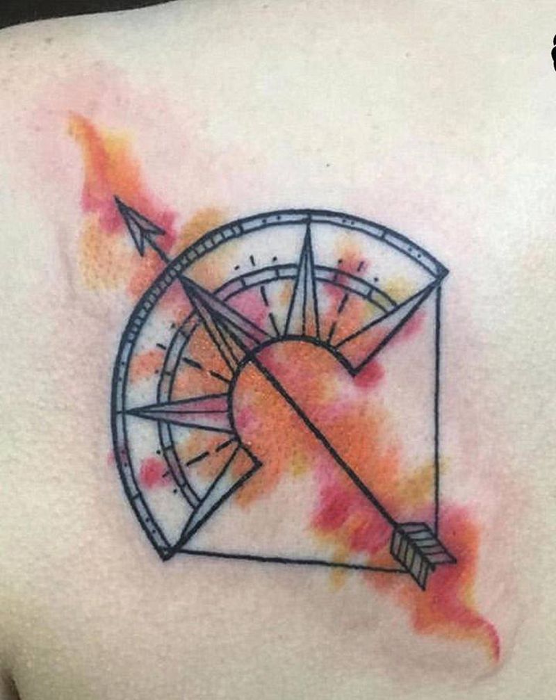 射手座纹身图片_肩部水彩几何射手射手座弓箭纹身图案