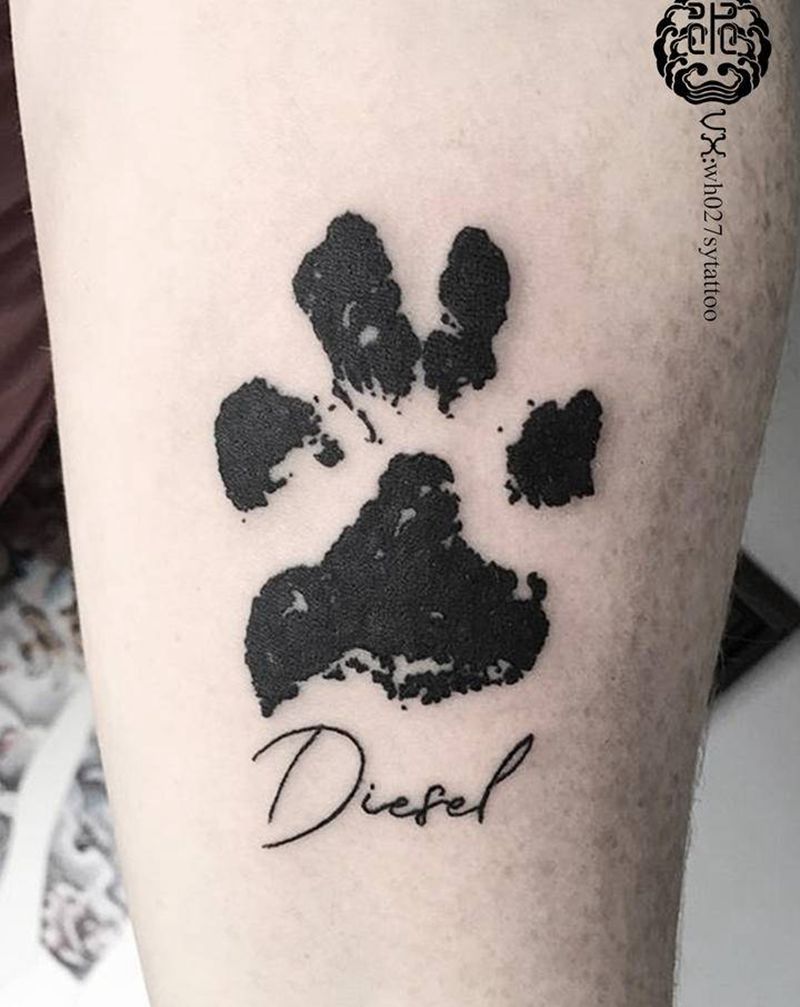 狗爪印纹身图片_腿部图腾狗狗爪印狗爪纹身图案