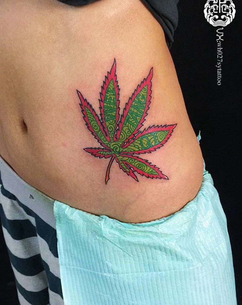 麻叶纹身图片_腹部New School麻叶纹身图案