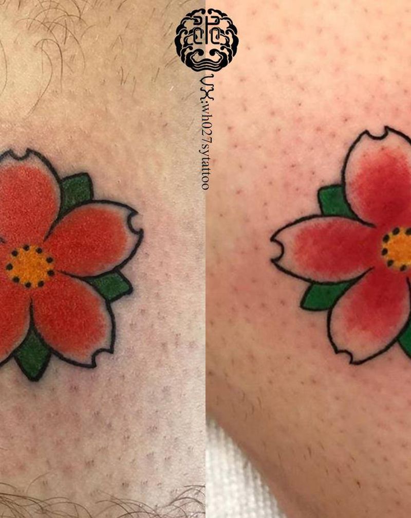 情侣樱花纹身图片_腿部老传统樱花纹身图案