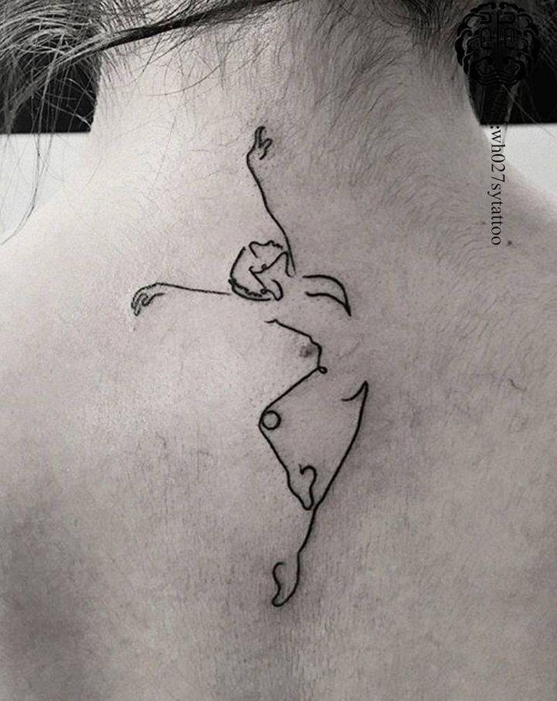 芭蕾纹身图片_背部几何芭蕾芭蕾舞舞蹈纹身图案