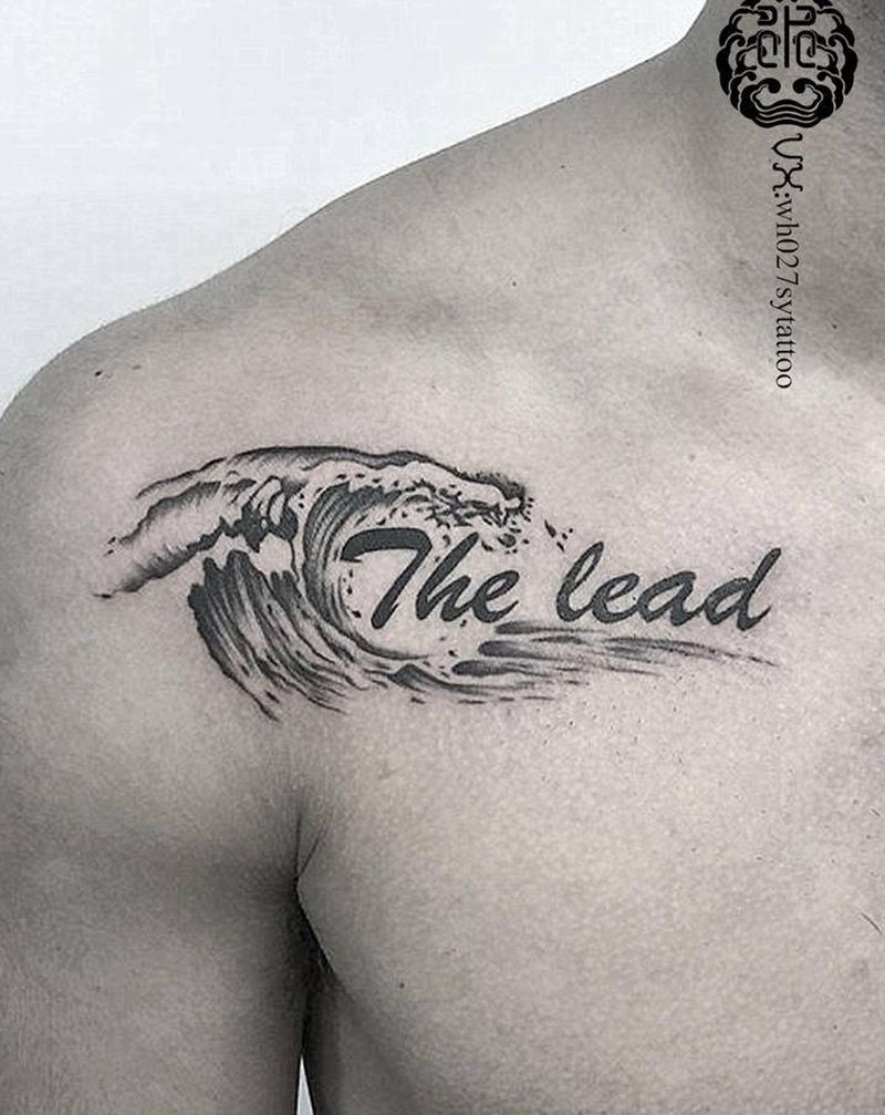 海浪纹身图片_胸部新传统海浪水浪浪纹身图案