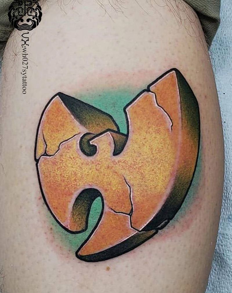 嘻哈大牌wu tang纹身图片_腿部New School嘻哈说唱wu tang纹身图案