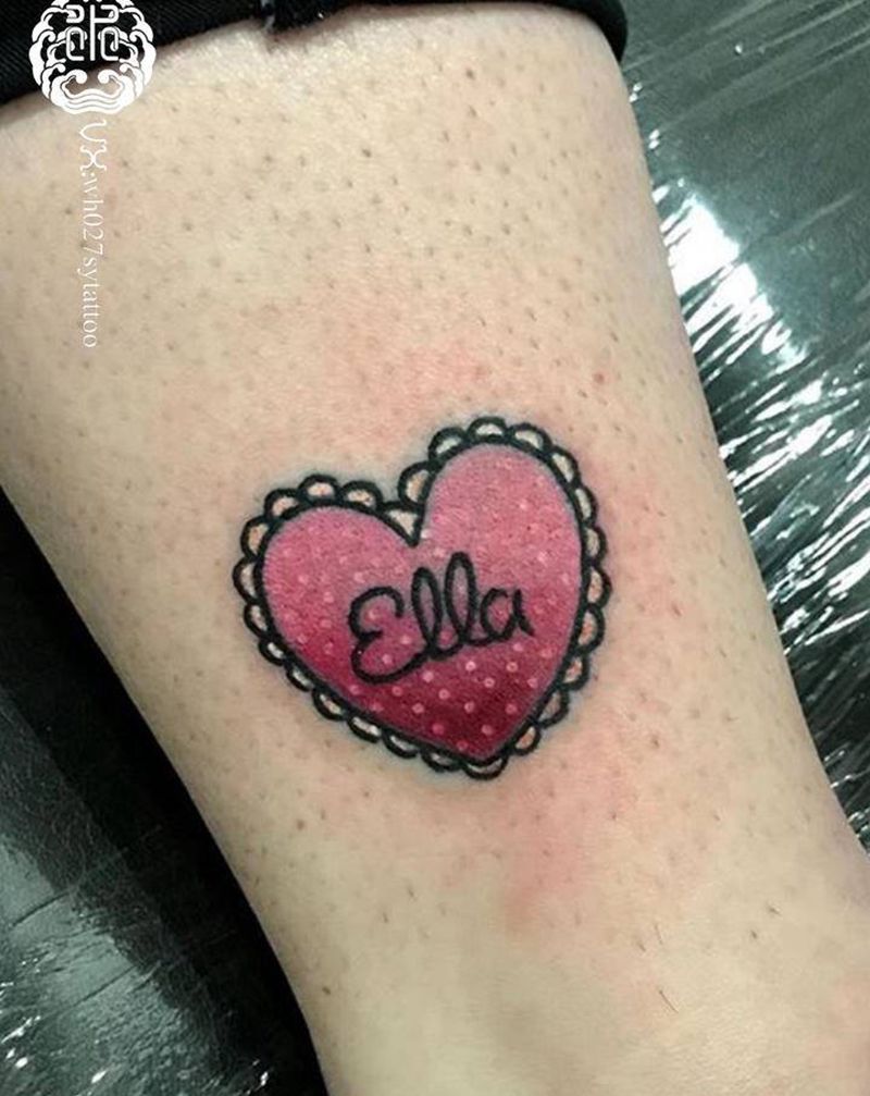 心纹身图片_腿部New School心纹身图案