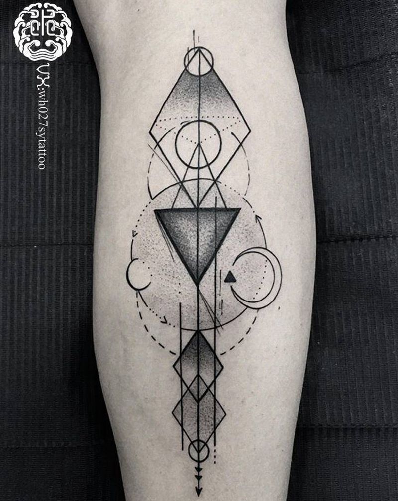 几何大杂烩纹身图片_腿部几何纹身图案