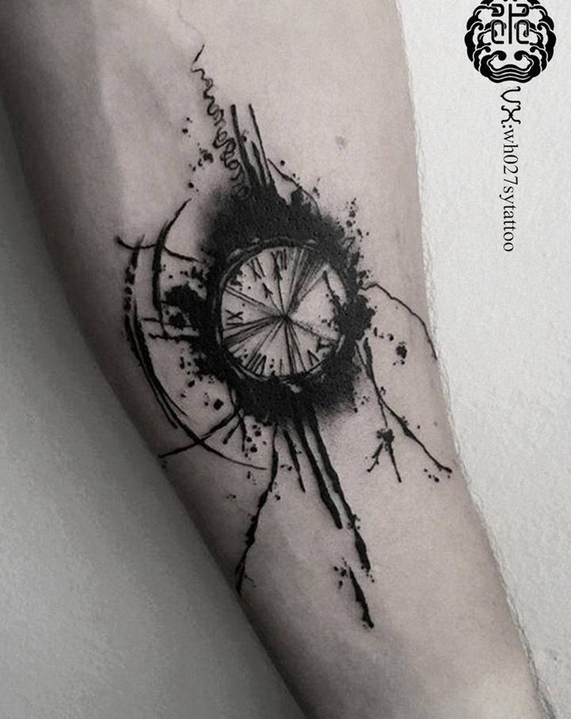 表纹身图片_手臂水墨表手表纹身图案
