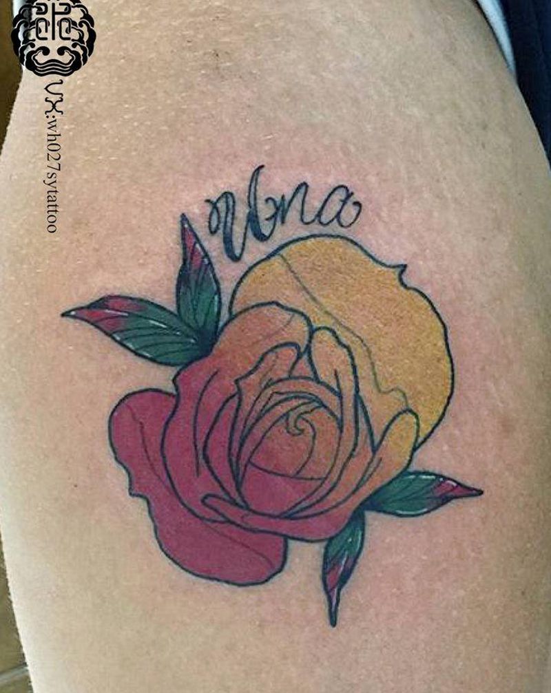 school玫瑰纹身图片_腿部New School玫瑰花纹身图案