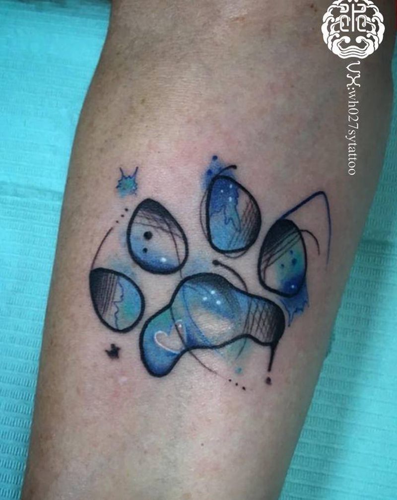 猫爪纹身图片_腿部水彩猫猫爪猫爪印纹身图案