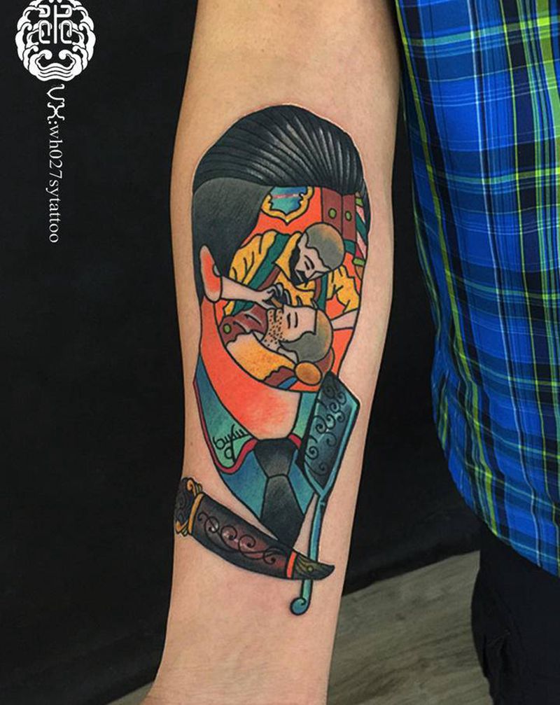 发型师纹身图片_手臂New SchoolOld School纹身图案