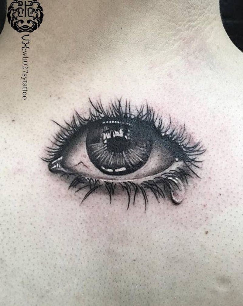 眼睛纹身图片_背部欧美写实眼睛纹身图案