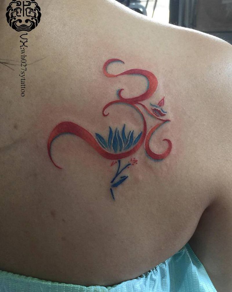 瑜伽-om纹身图片_肩部新传统瑜伽om梵文纹身图案