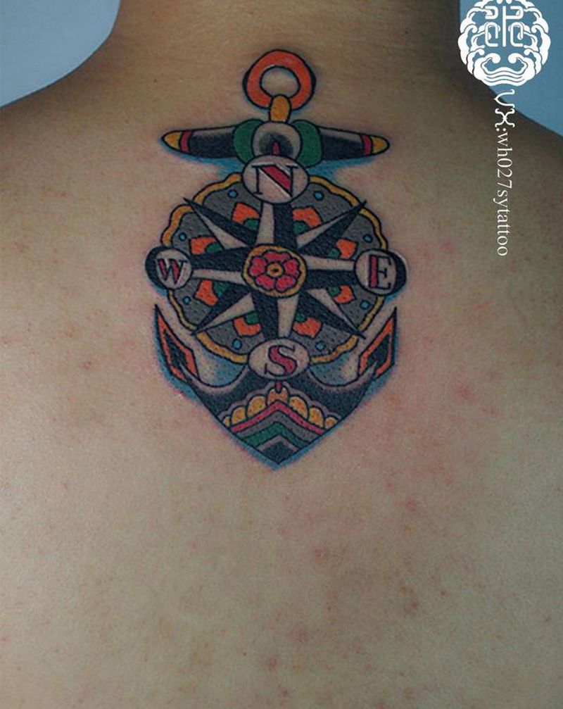 船锚纹身图片_背部New SchoolOld School船锚锚纹身图案