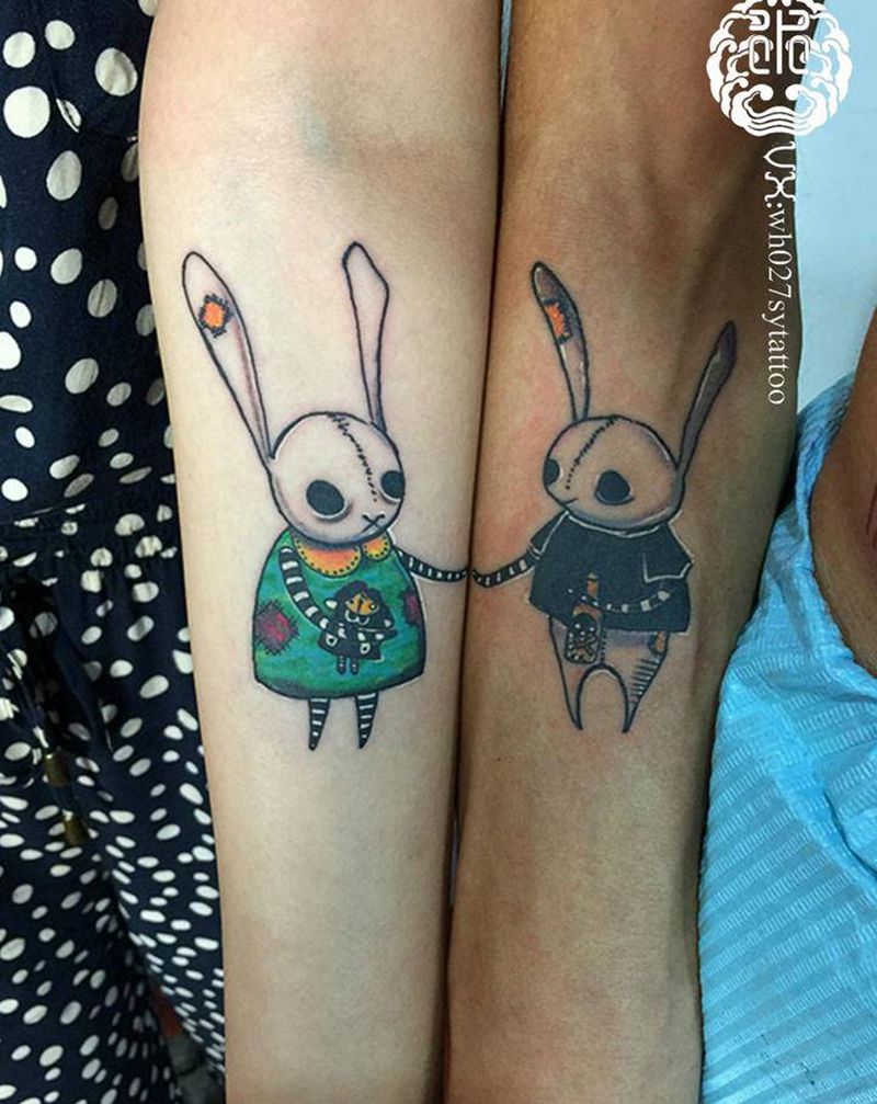 情侣兔子纹身图片_手臂New School兔子兔动物纹身图案
